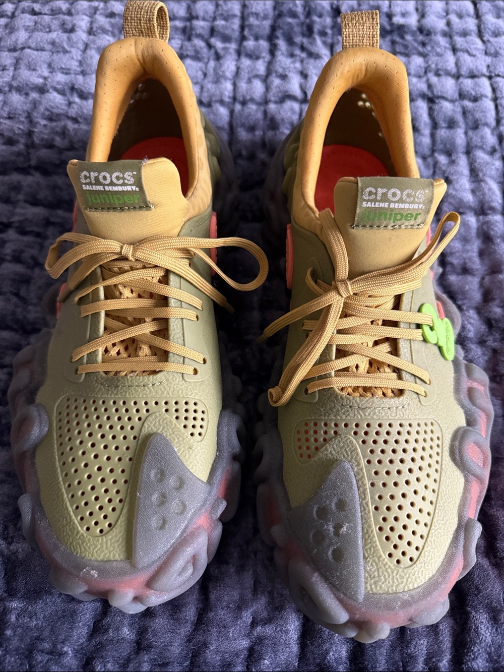 CROCS Salehe Bembury Men's Beige and Green Croslite Lace-Up Sneakers